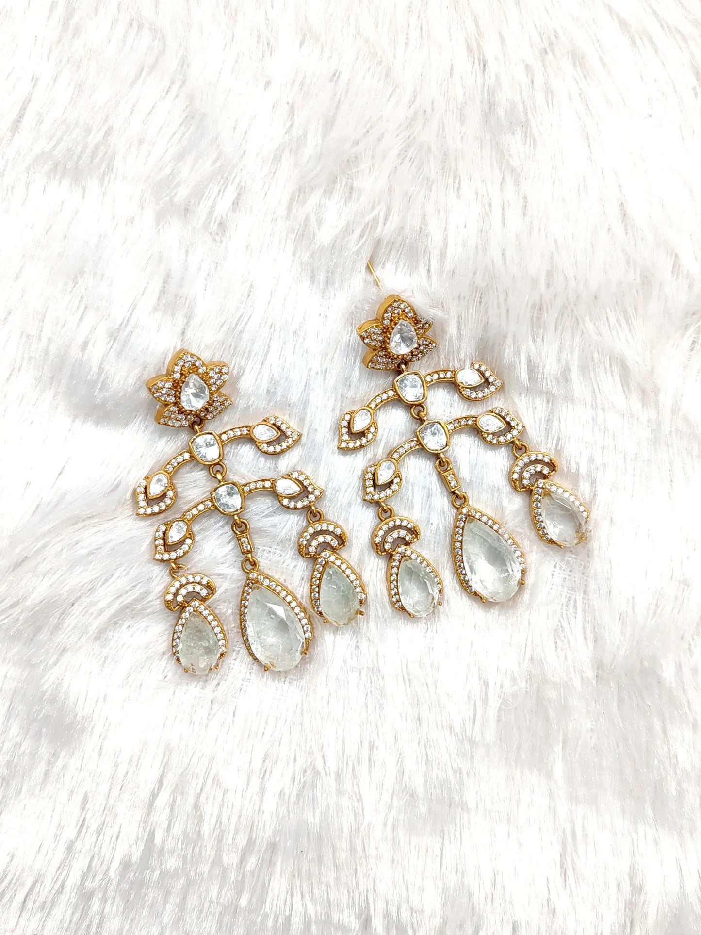 Floral Polki and Doublet Chandelier Earrings