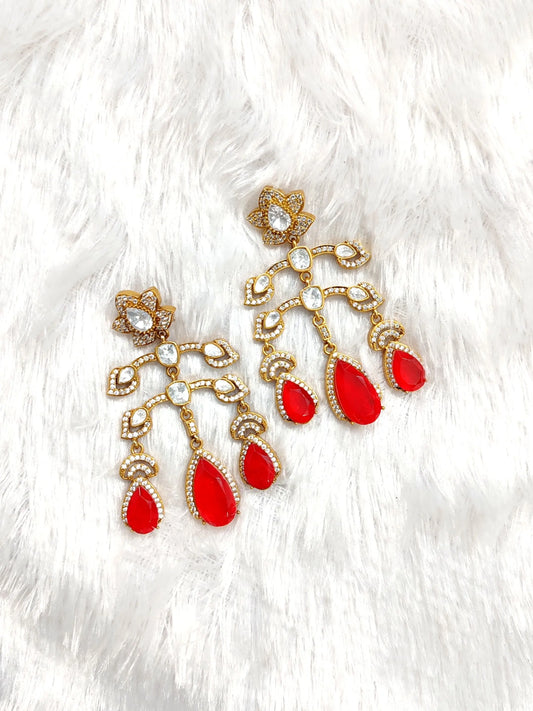 Floral Polki and Doublet Chandelier Earrings