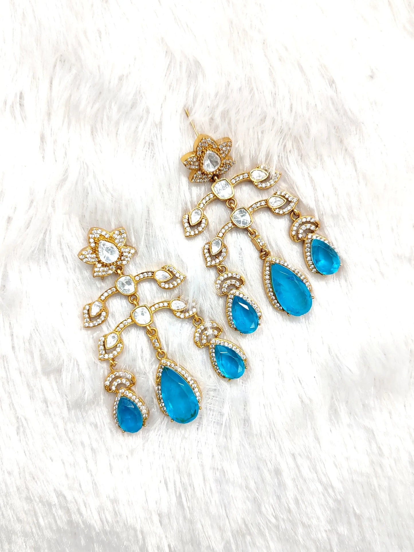 Floral Polki and Doublet Chandelier Earrings