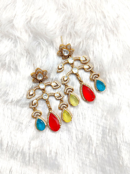 Floral Polki and Doublet Chandelier Earrings