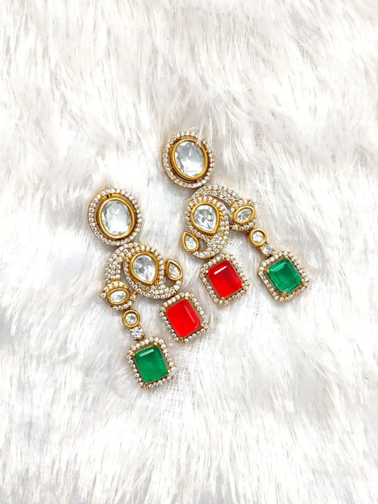 Geometric Polki and Doublet Drop Earrings