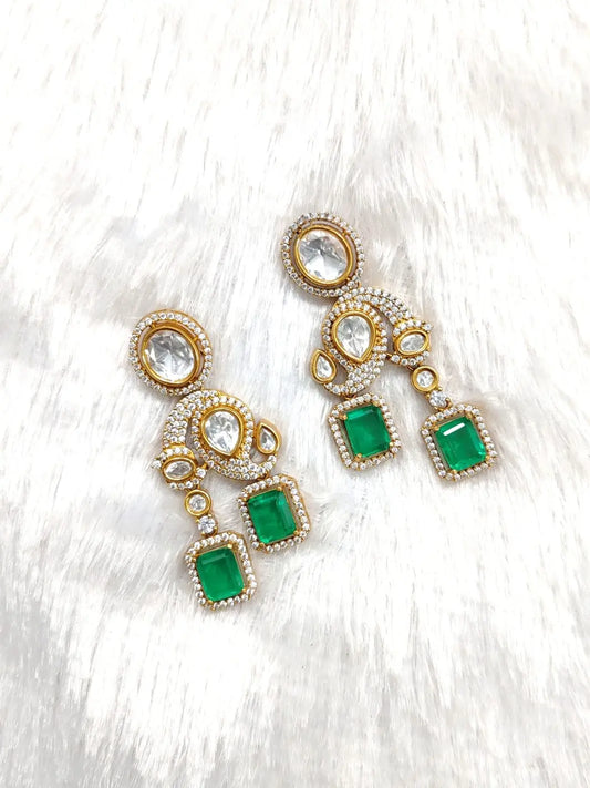 Geometric Polki and Doublet Drop Earrings