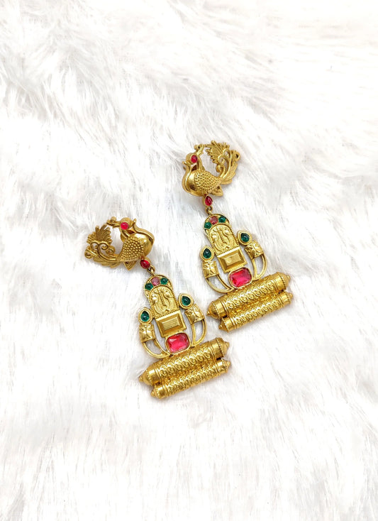 Bird-Inspired Rajwadi Earrings with Intricate Detailing