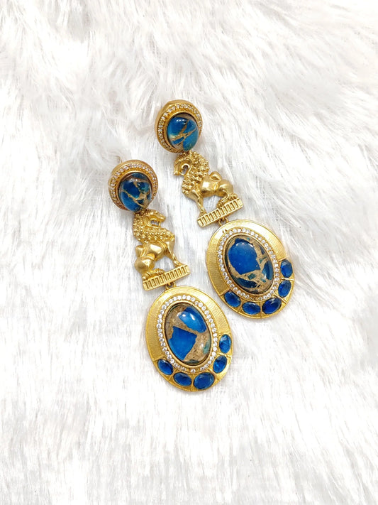 Rajwadi Earrings with Doublet Copper Fusion Stone and Animal Motif – Brand Inspired Design