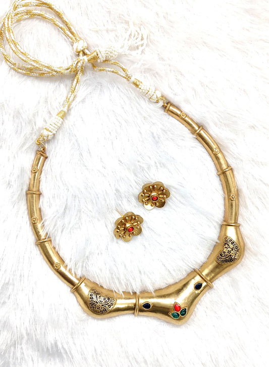 Rajwadi Polished Brass Flexible Necklace Set