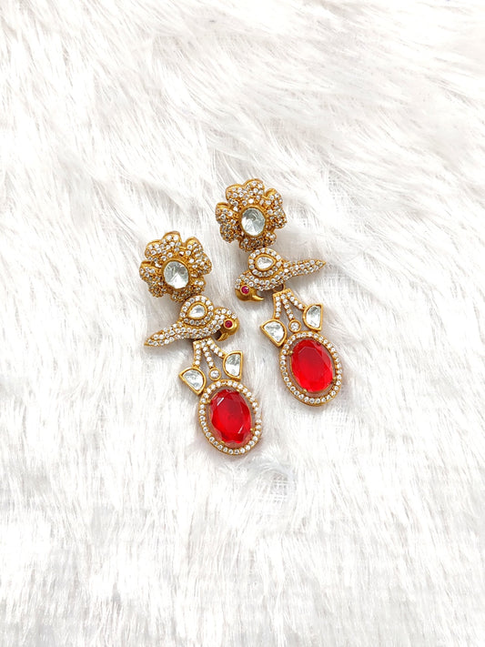 Designer Bird Motif Doublet Polki Earrings