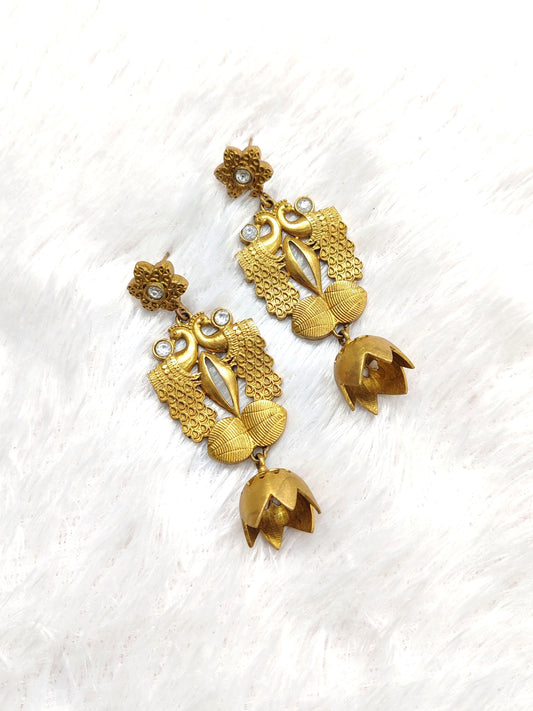 Traditional Gold Peacock Dangler Earrings | Festive Statement Jewelry