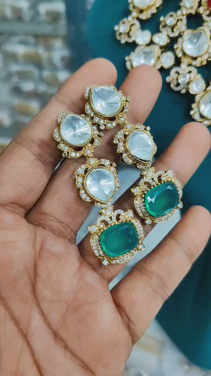 Royal Polki Kundan Doublet Choker Necklace  & Emerald Drop Earrings – Wedding & Occasion Jewelry | Sparkle Emporium